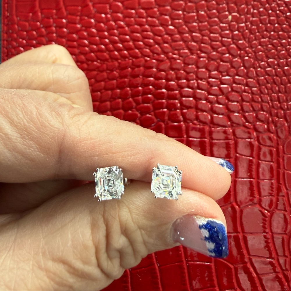 Asscher-Cut Stud Earrings with Simulated Diamonds